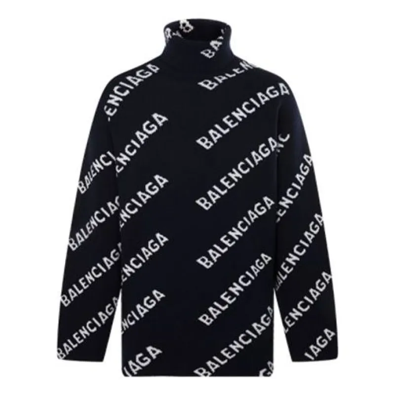 Balenciaga All Over Logo Turtleneck Sweater 'Black White' 621018T15674177 sold by KicksCrew