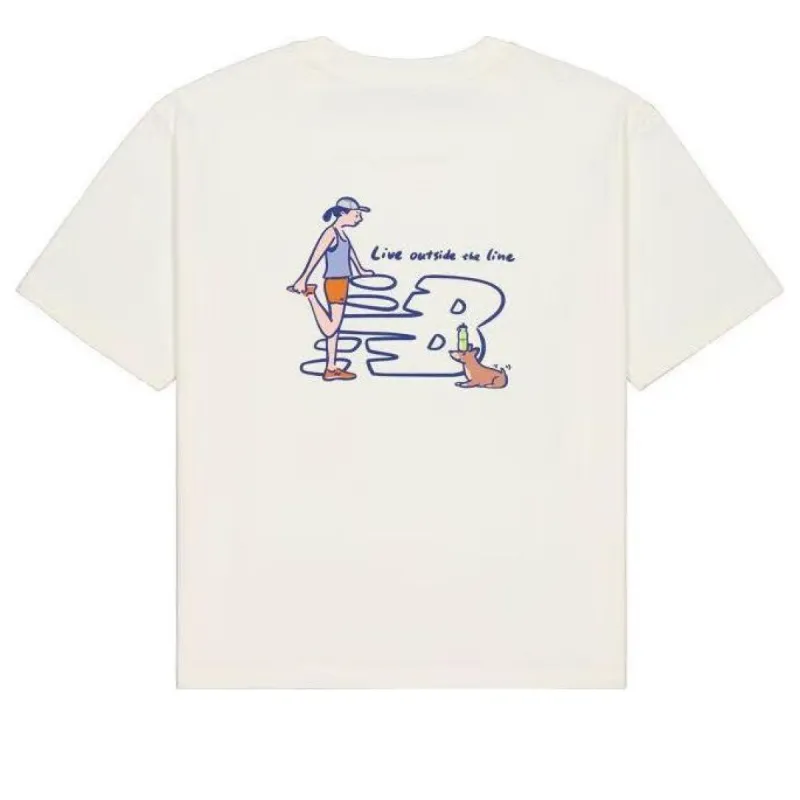(WMNS) New Balance x PK Illustration T-shirt 'Ivory Blue' NEE26142-IV sold by KicksCrew