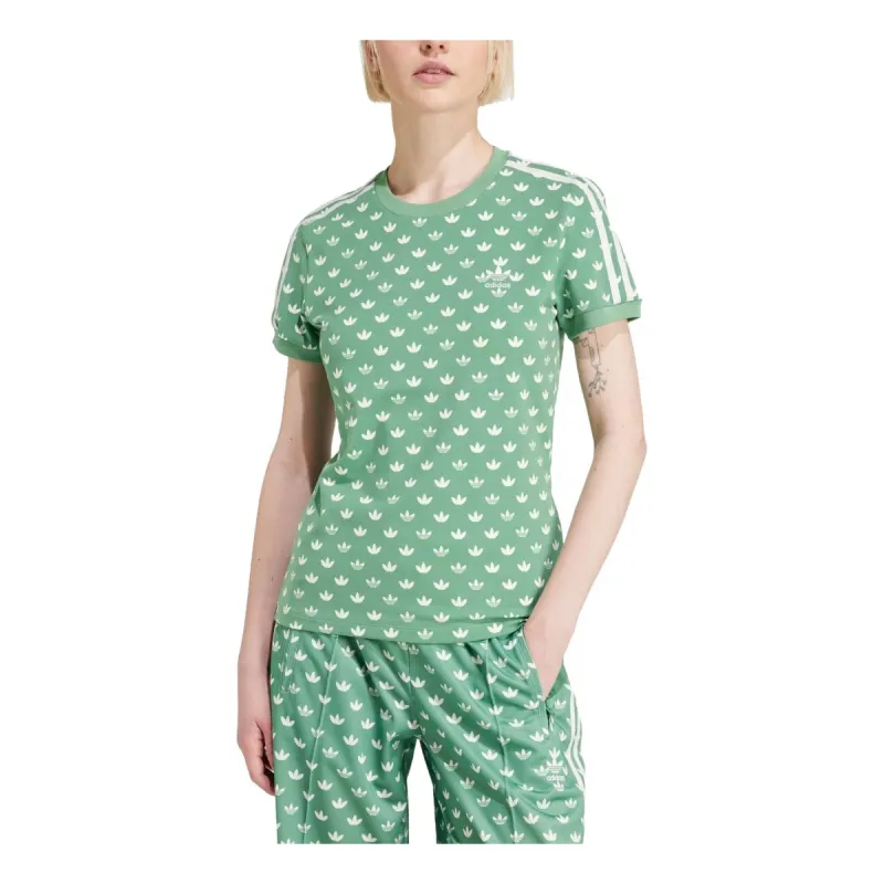 (WMNS) adidas Monogram 3-Stripes T-shirt 'Preloved Green' IX0927 sold by KicksCrew