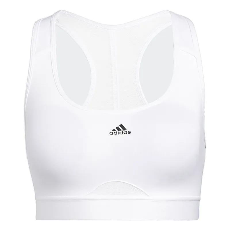 (WMNS) adidas Powerreact Training Medium-Support Bra 'White Black' HC7849 sold by KicksCrew