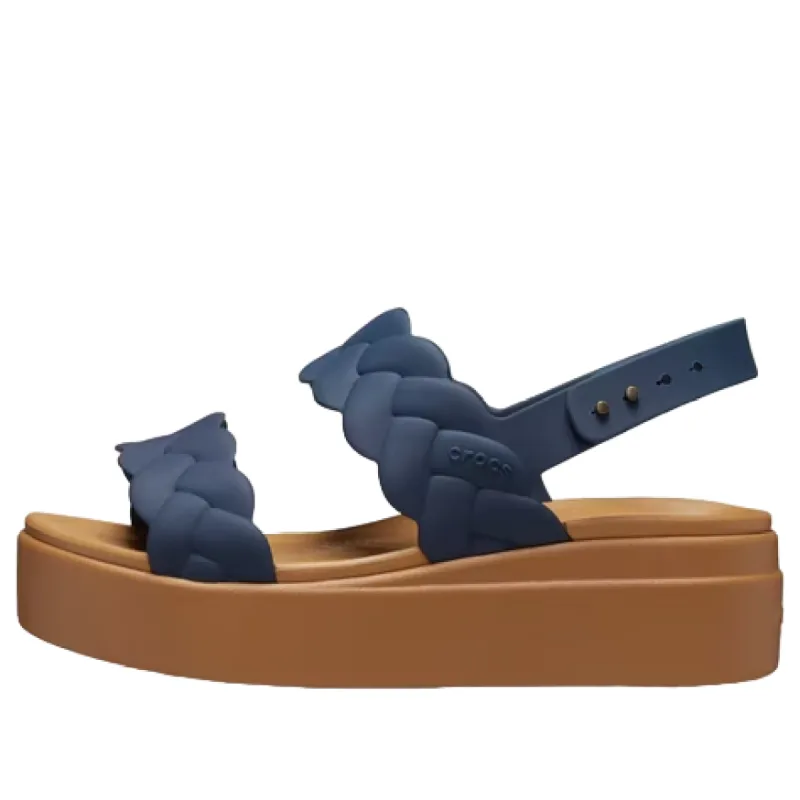 (WMNS) Crocs Brooklyn Woven Wedge Sandals 'Blue Brown' 209977-410 sold by KicksCrew