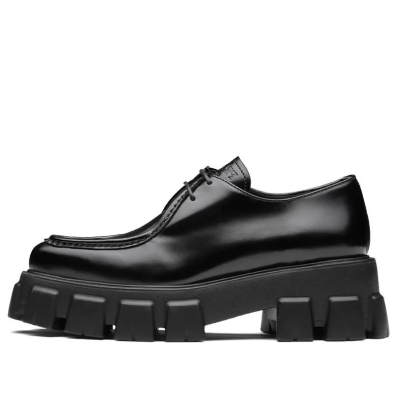 (WMNS) PRADA Monolith Pattern Calf Pointy Derby Shoes 'Black' 1E719M_055_F0002_F_055 sold by KicksCrew