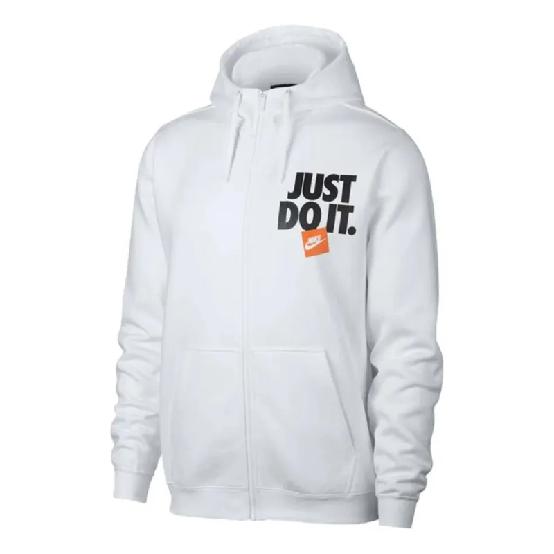 Nike Just Do It Full Zip Hoodie 'White Black' AR2518-100 sold by KicksCrew