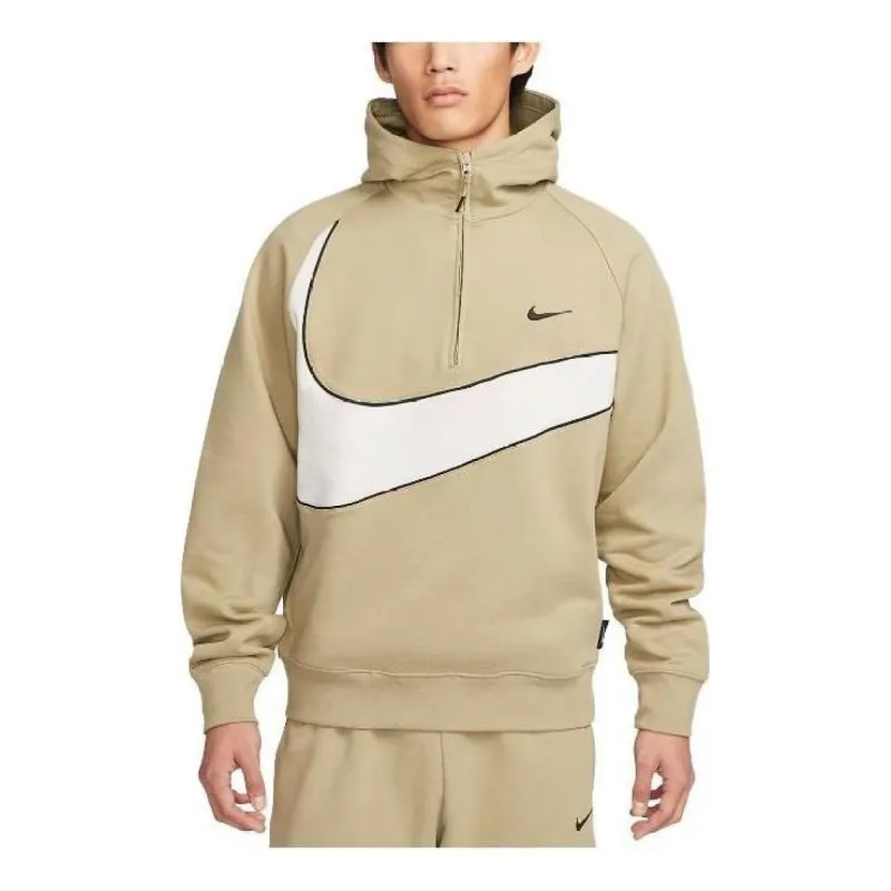 Nike Sportswear Big Swoosh Half Zip Hoodie (Asia Sizing) 'Nautral Olive Light Bone' DX0567-276 sold by KicksCrew