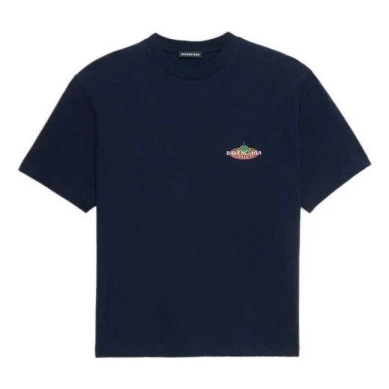 Balenciaga Bonjour Balenciaga Cotton Crewneck T-Shirt 'Navy' 594579THV608065 sold by KicksCrew