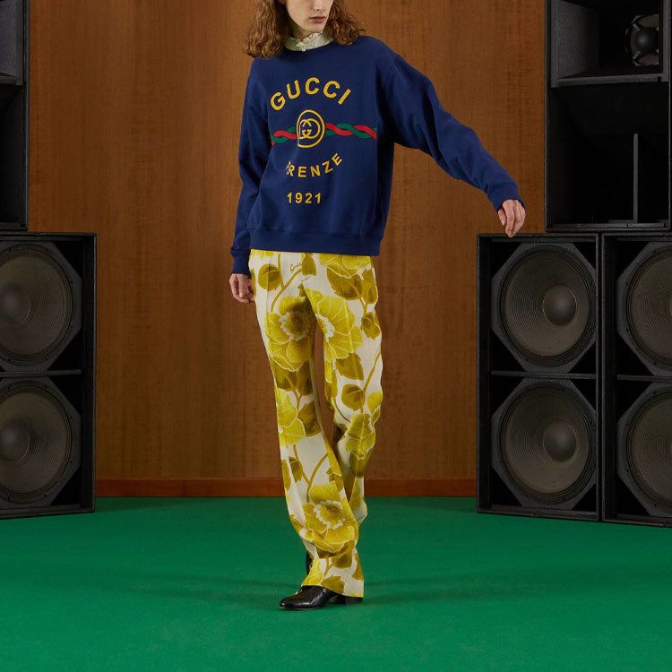 GUCCI Cotton Gucci Firenze 1921 sweatshirt 'Blue' 626990