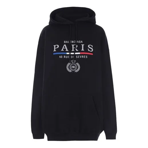 Balenciaga BB Paris Flag Cotton Hoodie 'Black' 570811TGV681000 sold by KicksCrew
