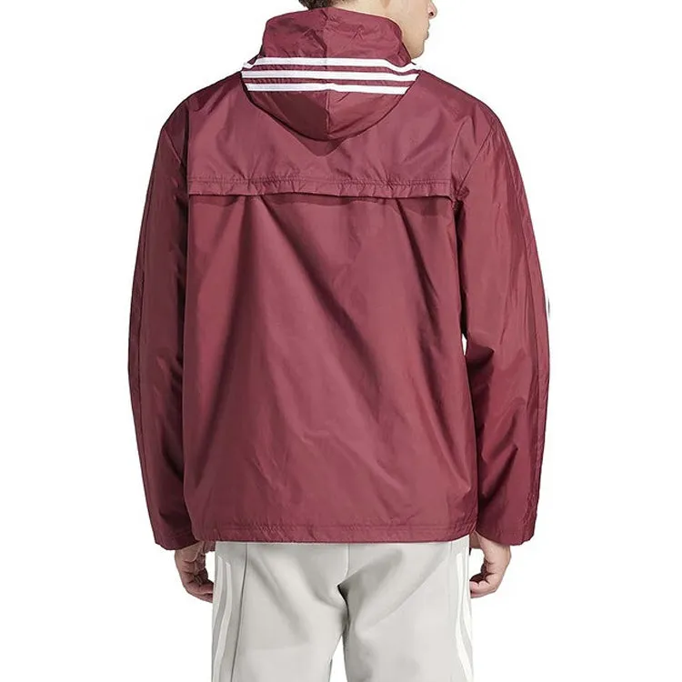 adidas Essential 3-Stripes Woven Windbreaker Asia Sizing 'Shadow Red' IS1335 sold by KicksCrew product image thumbnail 3