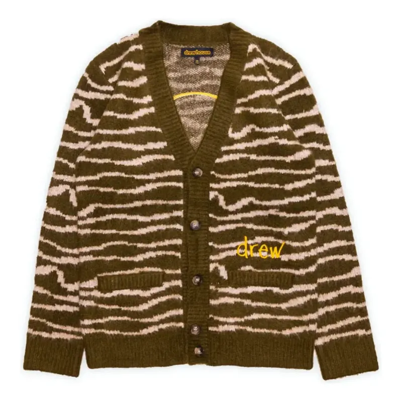 Drew House Sketch Mascot Squiggle Cardigan 'Olive Ivory' DR-FW21-072 sold by KicksCrew