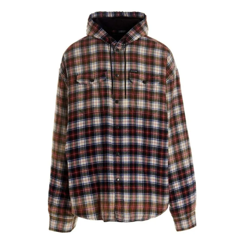 Balenciaga Bleached Plaid Long Sleeve Hooded Shirt 'Red White Black' 699223TMM059783 sold by KicksCrew