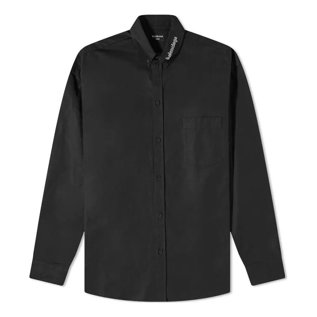 Balenciaga Logo Collar Long Sleeve Button Down Shirt 'Black' 671586TYB181000 sold by KicksCrew