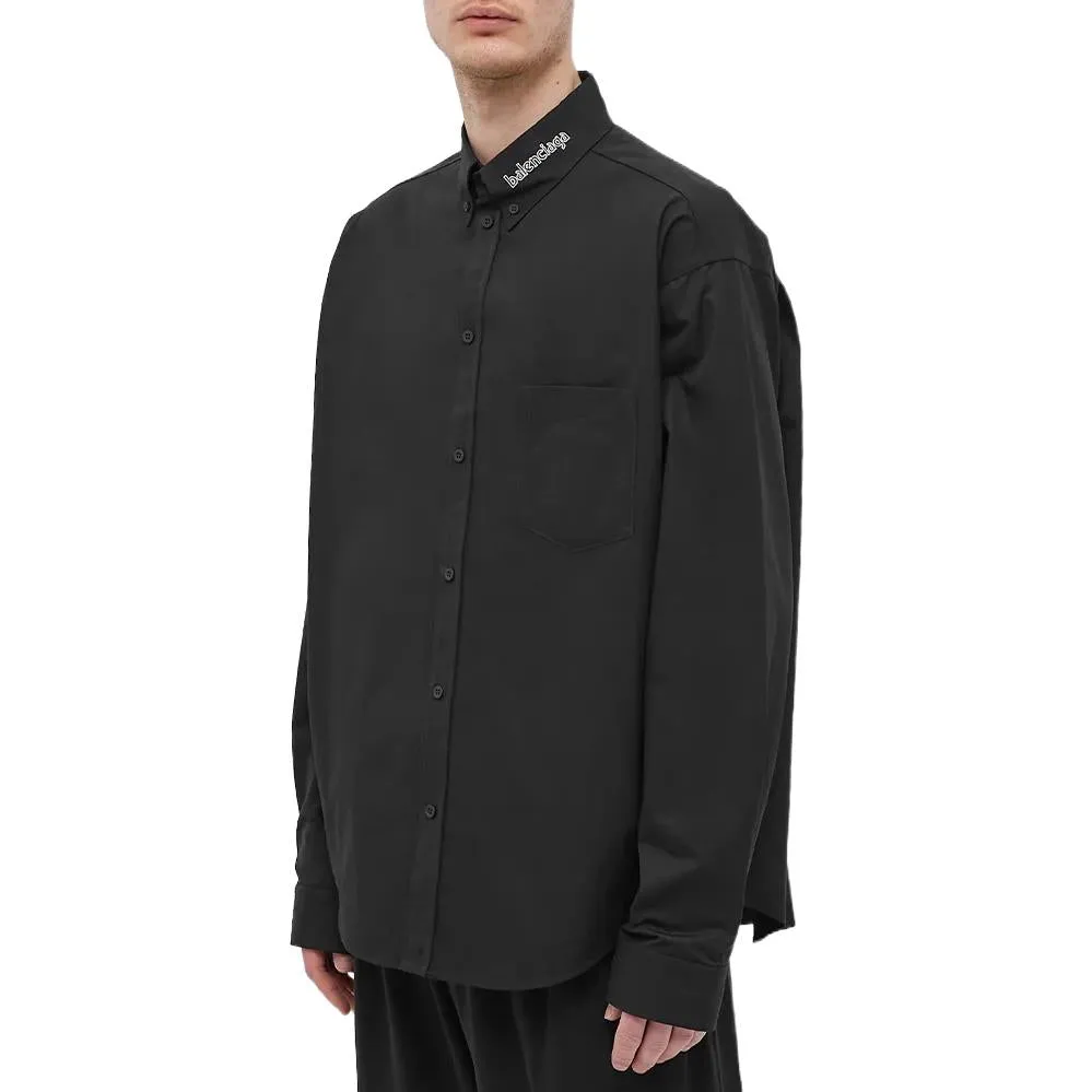 Balenciaga Logo Collar Long Sleeve Button Down Shirt 'Black' 671586TYB181000 sold by KicksCrew product image thumbnail 3