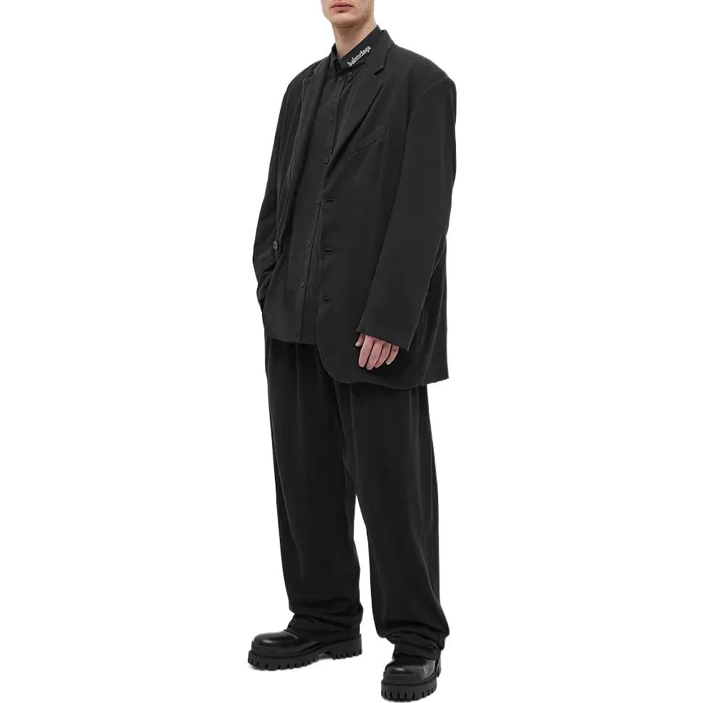 Balenciaga Logo Collar Long Sleeve Button Down Shirt 'Black' 671586TYB181000 sold by KicksCrew product image thumbnail 2