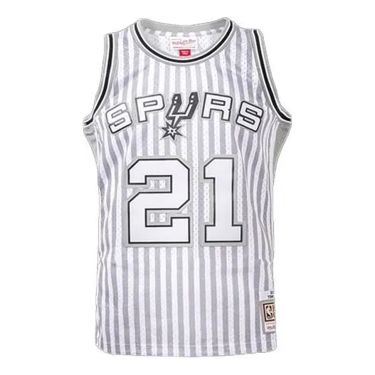 Mitchell & Ness x NBA San Antonio Spurs Striped Swingman Jersey 'White' SMJYBW19047-SASPTBK02TDU sold by KicksCrew
