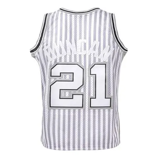 Mitchell & Ness x NBA San Antonio Spurs Striped Swingman Jersey 'White' SMJYBW19047-SASPTBK02TDU sold by KicksCrew product image thumbnail 2