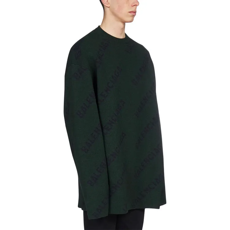 Balenciaga All Over Logo Crewneck Wool Knit Sweater 'Dark Green' 657400T15673050 sold by KicksCrew product image thumbnail 4