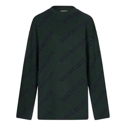 Balenciaga All Over Logo Crewneck Wool Knit Sweater 'Dark Green' 657400T15673050 sold by KicksCrew