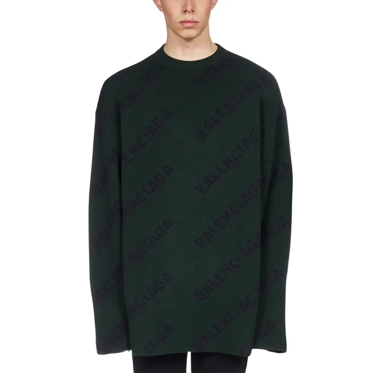 Balenciaga All Over Logo Crewneck Wool Knit Sweater 'Dark Green' 657400T15673050 sold by KicksCrew product image thumbnail 2