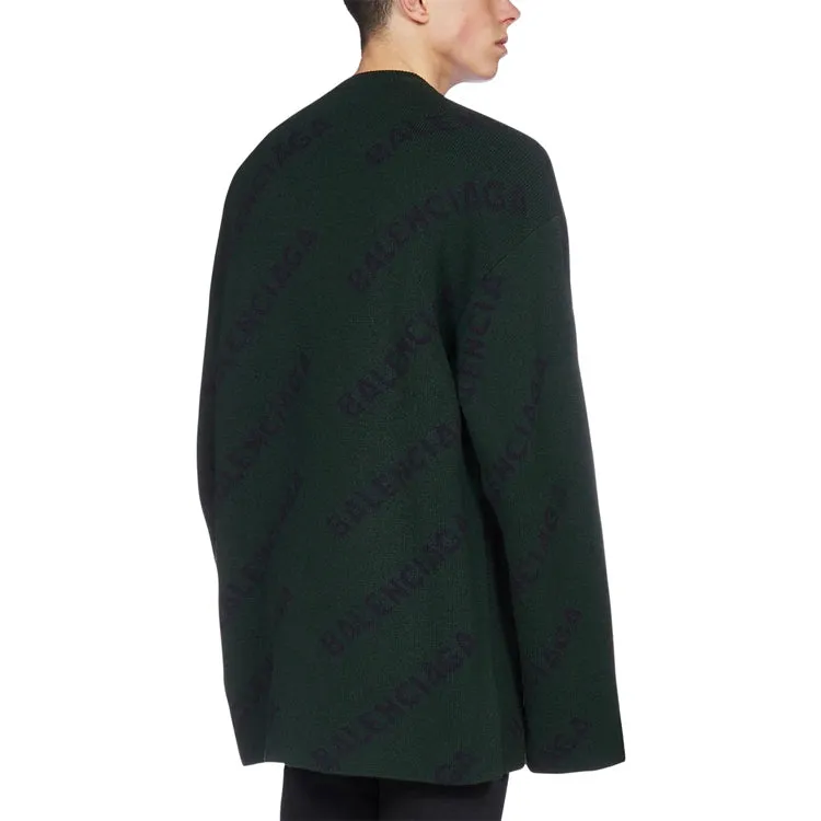 Balenciaga All Over Logo Crewneck Wool Knit Sweater 'Dark Green' 657400T15673050 sold by KicksCrew product image thumbnail 3