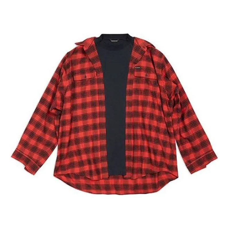 Balenciaga Trompe L'oeil Checked Shirt And T-Shirt 'Red Navy' 699371TNM256167 sold by KicksCrew