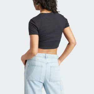 Tシャツ・カットソー adidas lip crop tee black II8057 アディダス エッセンシャルズ リブ Tシャツ - ブラック