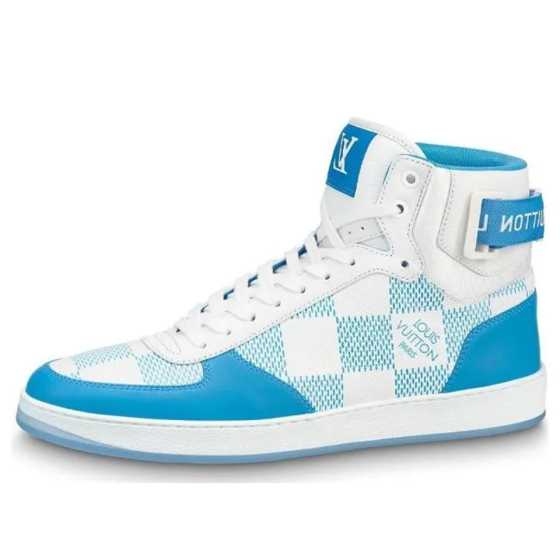 LOUIS VUITTON Rivoli Ankle Sneakers 'White with Blue Plaid' 1AA0D5 sold by KicksCrew