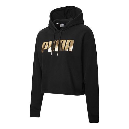 (WMNS) Puma Metallic Logo Hoodie 'Black Gold' 586356-01 sold by KicksCrew