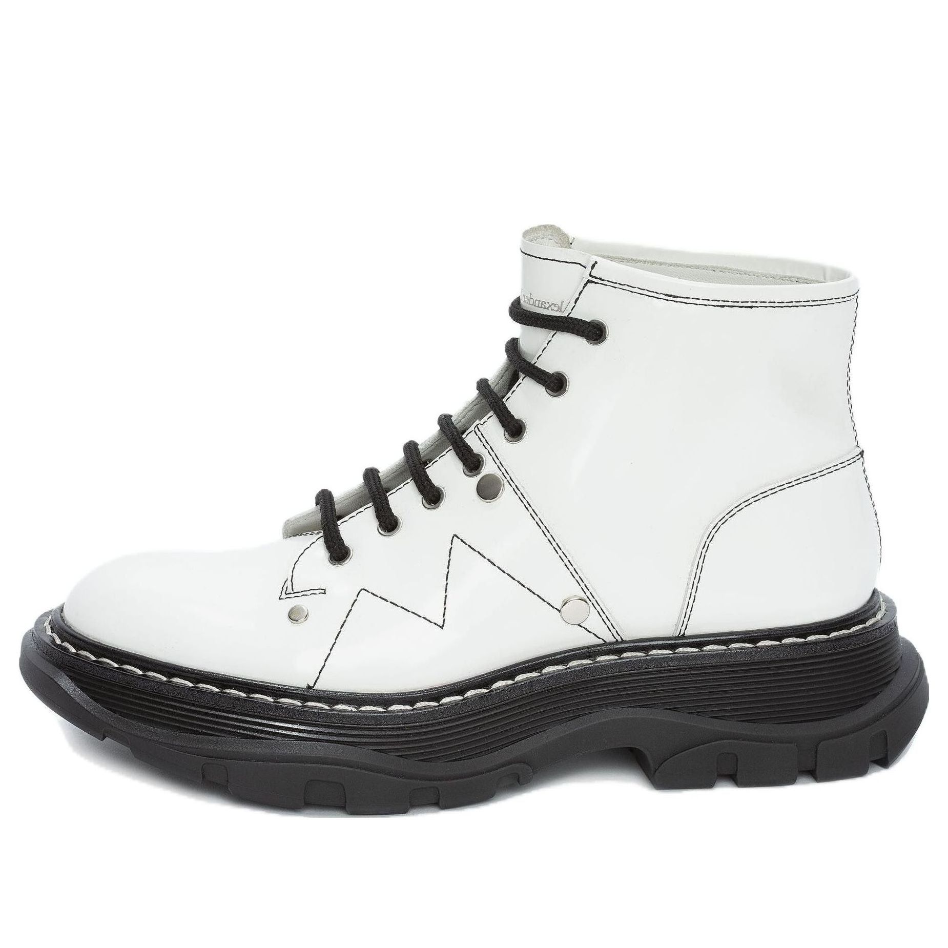 (WMNS) Alexander McQueen Tread Slick Boot 'Ivory Black' 595469WHQSG9089 sold by KicksCrew