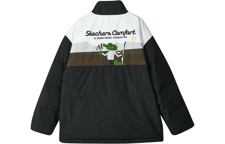 Skechers Sport Lifestyle Series Letter Printed Zip-up Down Jacket 'Black White Green' L423M087-0018 sold by KicksCrew product image thumbnail 2