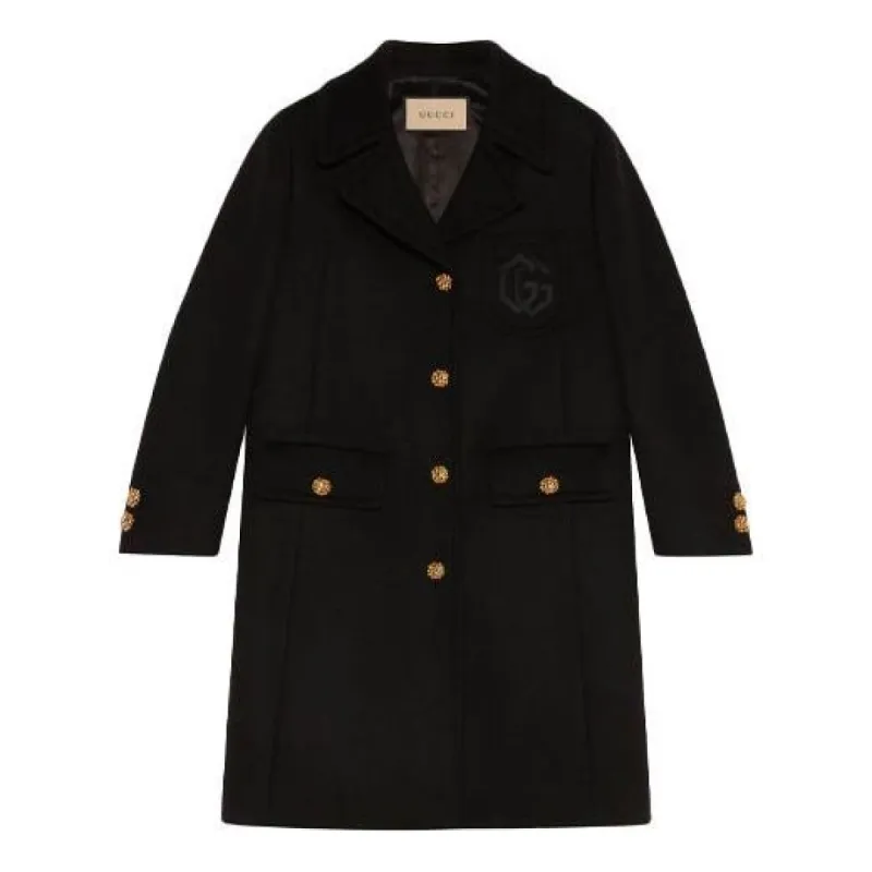 (WMNS) Gucci Double G Embroidery Wool Coat 'Black' 657054-ZAG3M-1000 sold by KicksCrew