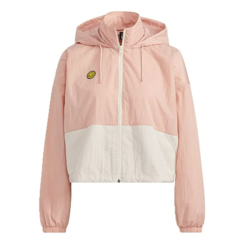 (WMNS) adidas neo x SMILEY Sportwears Windbreaker Jacket 'Pink White' HE7954 sold by KicksCrew