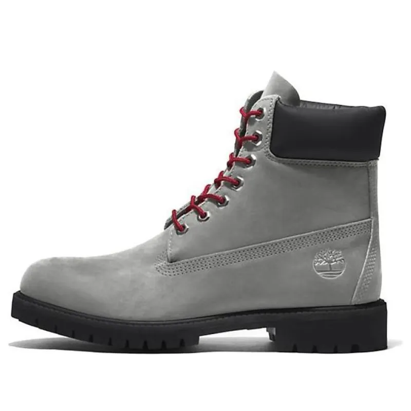 Timberland Premium 6 Inch Boots 'Grey Nubuck with Red' A5S6ZD52 sold by KicksCrew