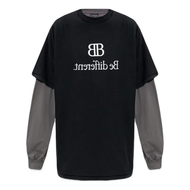 Balenciaga BB Be Different Patched T-Shirt Long Sleeve T-Shirt 'Black Grey' 720407TNVV31070 sold by KicksCrew
