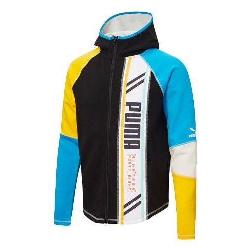 Puma Panelled Logo Jacket 'Black White Blue Yellow' 532183-01 sold by KicksCrew