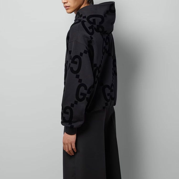 Gucci GG Flocked Print Cotton Fleece Sweatshirt 'Black