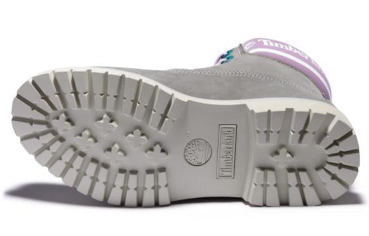 (WMNS) Timberland Premium 6 Inch Waterproof Boots 'Grey Nubuck with Purple Logo Collar' A41D6D52 sold by KicksCrew product image thumbnail 5