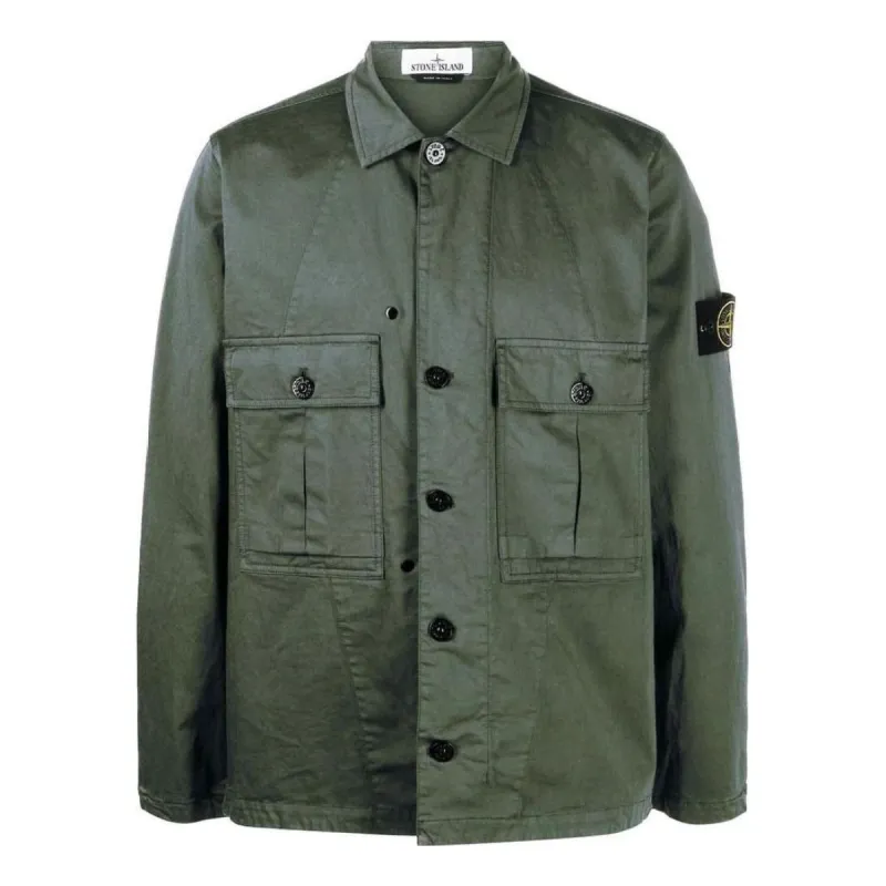 STONE ISLAND Collared Button-Up Shirt 'Army Green' 791510414-V0058 sold by KicksCrew