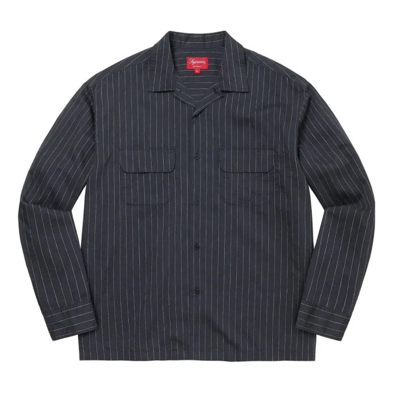 Supreme SS23Week9 Pinstripe Linen Shirt 'Navy' SUP-SS23-166 sold by KicksCrew
