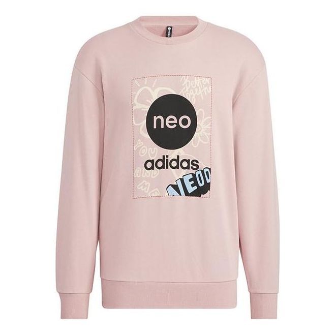 Adidas Neo Logo Printing Round Neck Long Sleeves Pullover Couple Style 'Pink' HM7434 sold by KicksCrew