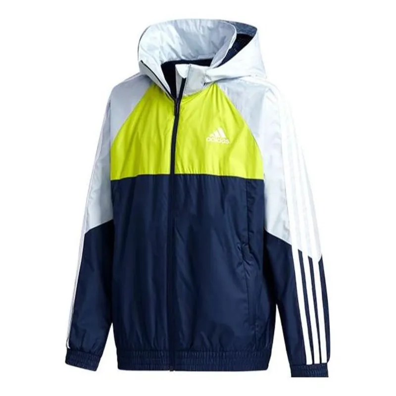 (GS) adidas Must Haves Woven Jacket 'Navy White Yellow' GP0775 sold by KicksCrew