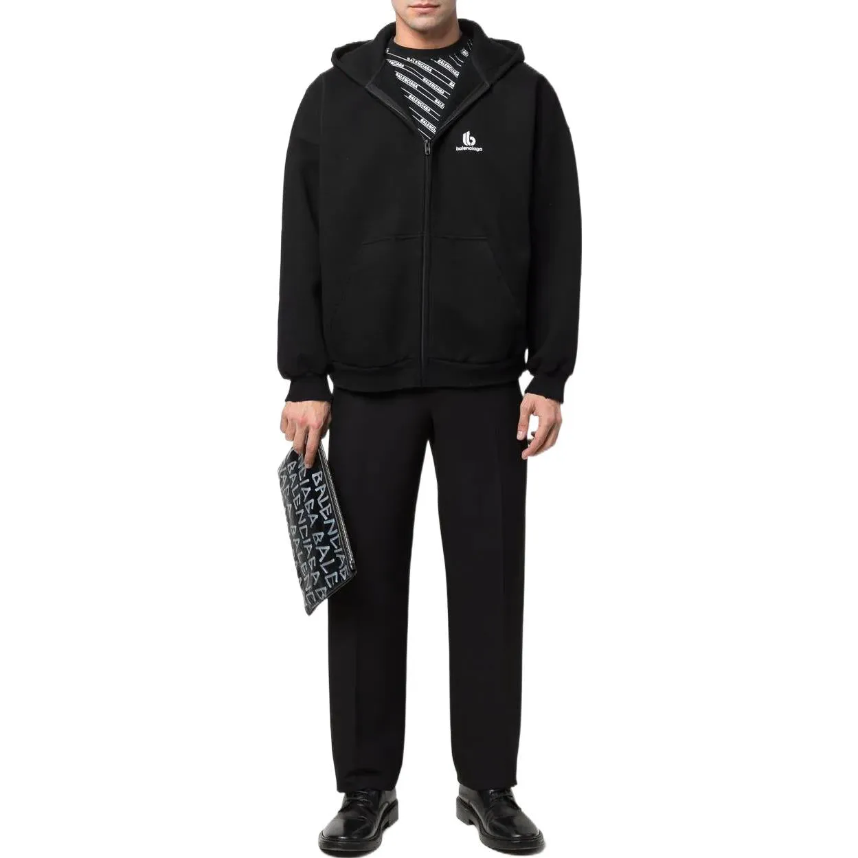 Balenciaga Embroidered Logo Zip-Up Hoodie 'Black