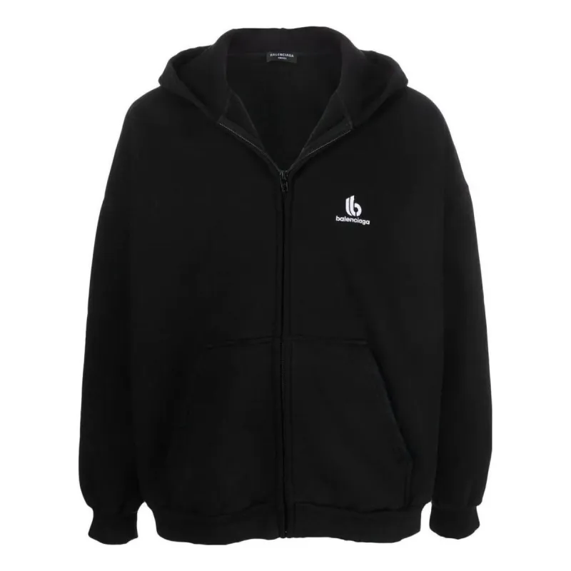 Balenciaga Embroidered Logo Zip-Up Hoodie 'Black' 674719TLVH81070 sold by KicksCrew