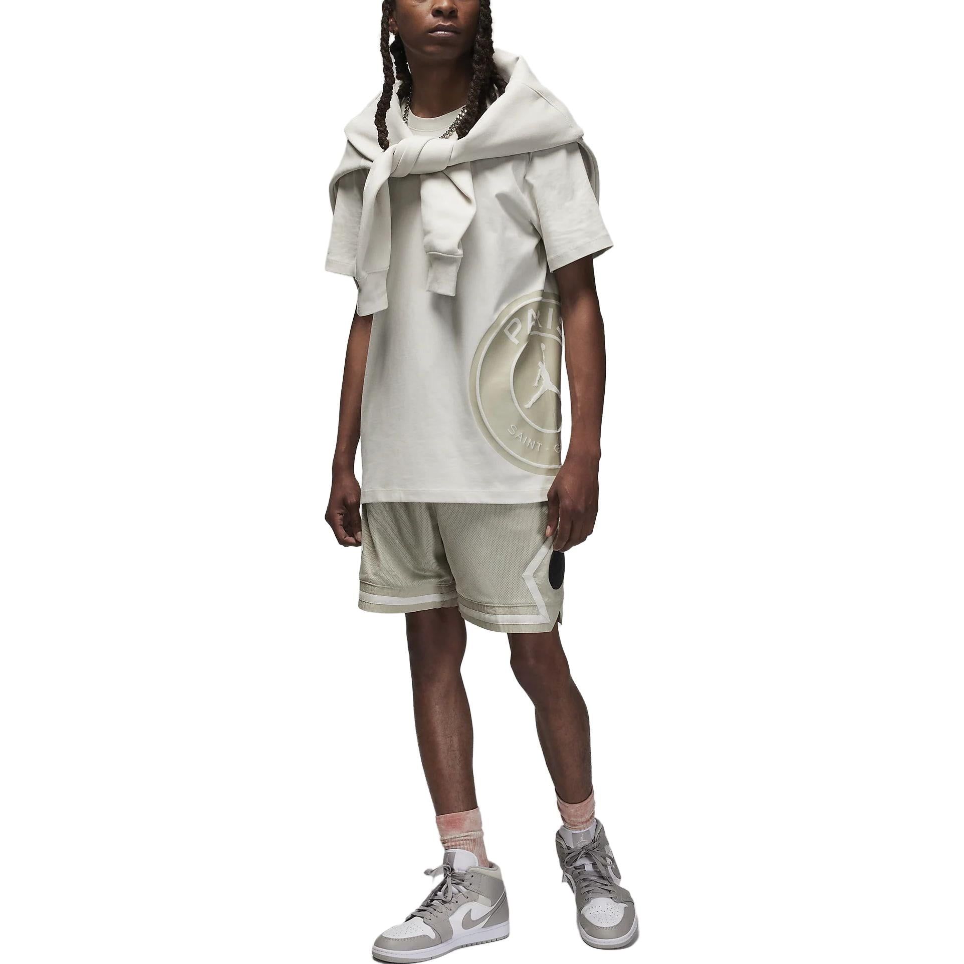 Air Jordan x Paris Saint-Germain Logo T-Shirt 'Light Bone' DZ2917-072 sold by KicksCrew product image thumbnail 4