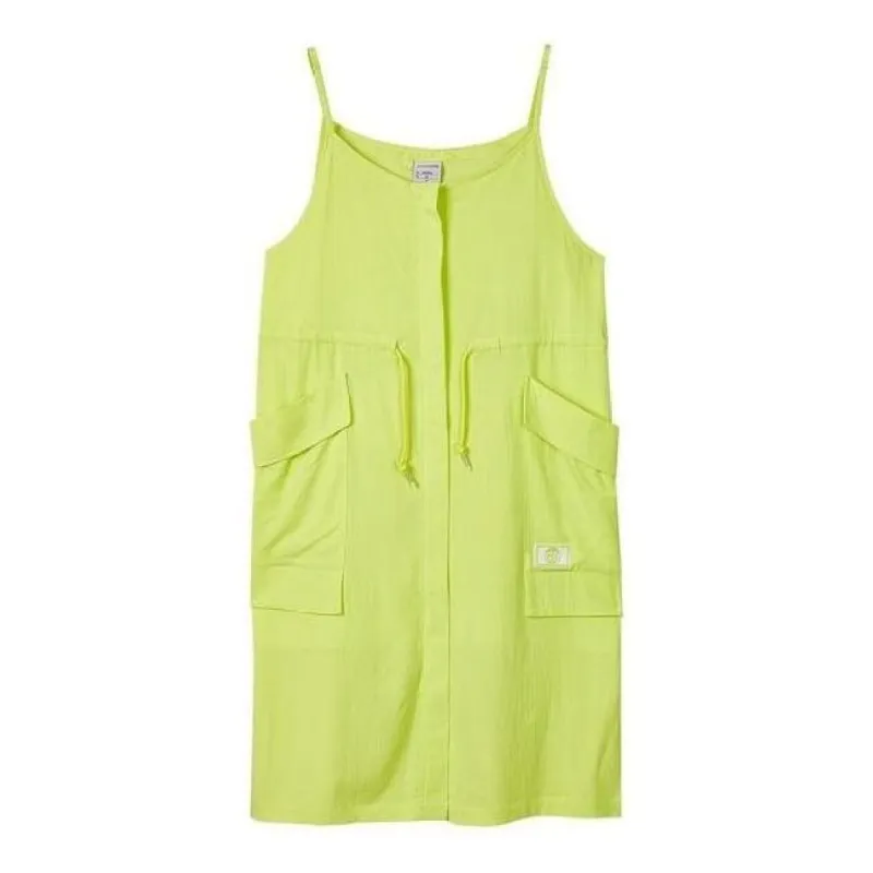 (WMNS) Skechers Solid Color Drawstring Waist Design Loose Sleeveless Dress 'Green' L221W154 sold by KicksCrew