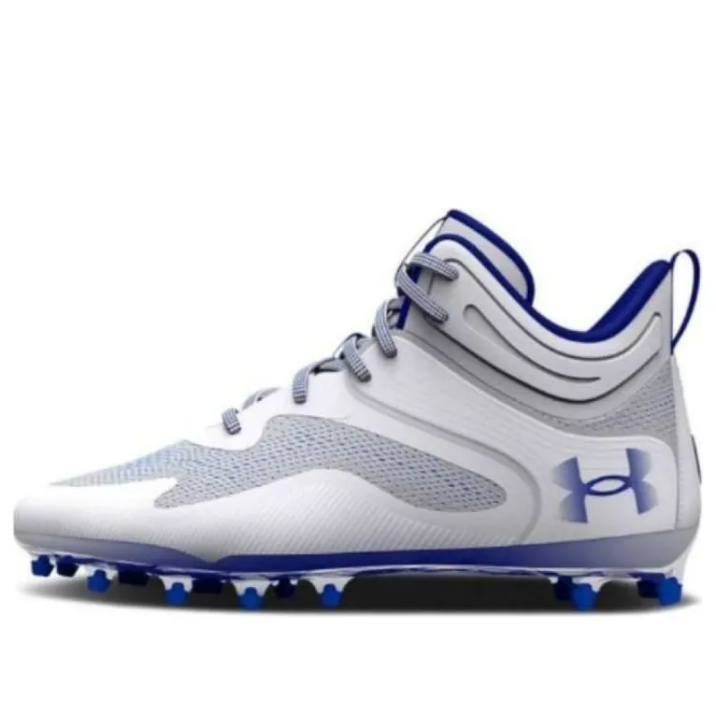 Under Armour Command MC Mid Lacrosse Cleats 'White Grey Blue' 3025639-102 sold by KicksCrew