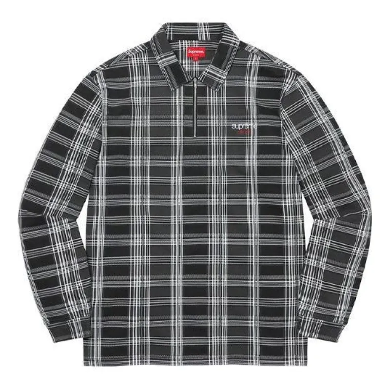 Supreme Plaid Zip Up L/S Polo 'Black White' SUP-FW20-345 sold by KicksCrew