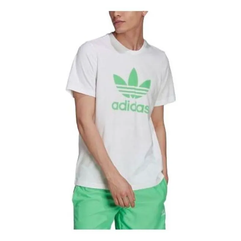 Adidas Original Adicolor Classics Trefoil Tee 'White Semi Screaming Green' H06640 sold by KicksCrew