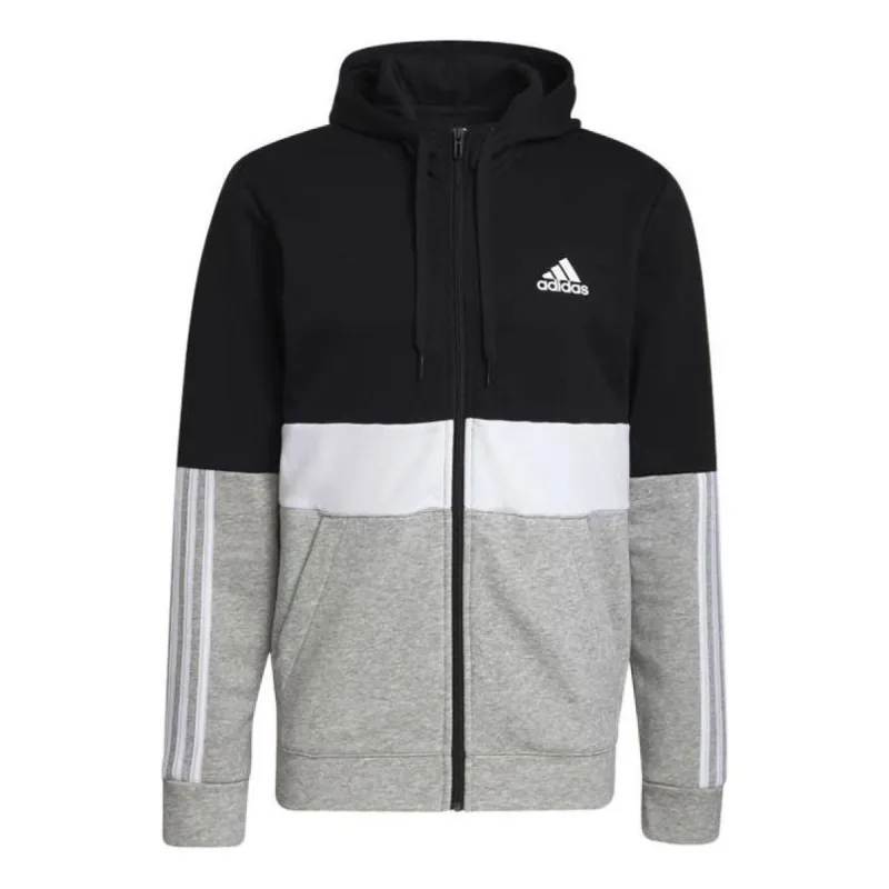 adidas Essentials Fleece Full-Zip Hoodie 'Black White Grey' GV5244 sold by KicksCrew