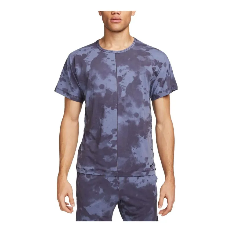 Nike Dri-FIT Allover Print Short-Sleeve Yoga Top 'Gridiron Diffused Blue' DX0922-015 sold by KicksCrew