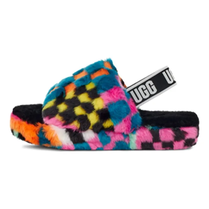 (PS) UGG Fluff Yeah Checks Slide 'Black Multi' 1130390K-BLKM sold by KicksCrew